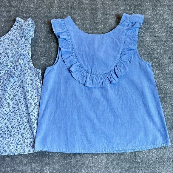Jacadi Paris Bundle of 2 Blue And Floral Sleeveless Ruffled Tops, Size 8A - Picture 3 of 11